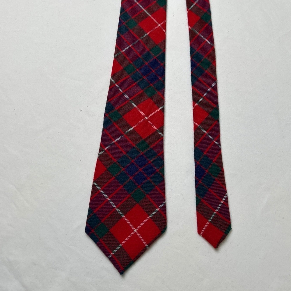 Van Boven Vintage Mens Royal Stewart Tartan Lambswool Plaid Necktie Red Heritage
